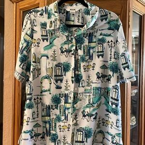 Women’s shirt Size 10. French print white/green/yellow.